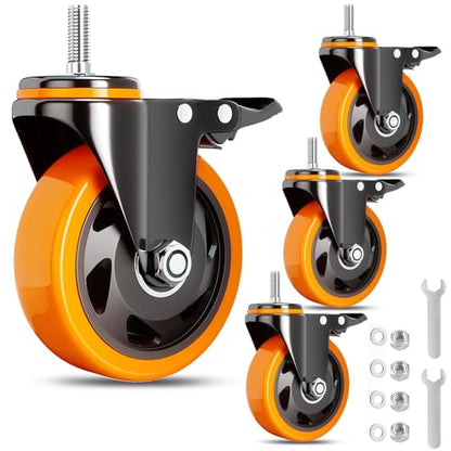 5 Inch Stem Caster Wheels 1/2" Heavy Duty 2200Lbs Casters Set of 4 - color: Orange, size: 5in(1/2"-13)