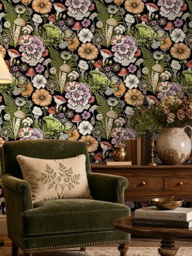 Peel and Stick Wallpaper Black Floral Wallpaper - color: Black