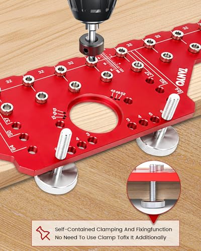 TANYO 2 In 1 Shelf Pin Jig and Hinge Jig, 35mm Drill Bits, Cabinet Hardware - color: Red, size: 11 Hole