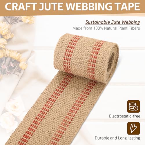 MYFULLY 3.5" x 10 Yds Craft Jute Webbing Tape with Red Stripes