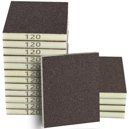 16PCS 120 Grits Sanding Sponge Medium Coarse Sanding Block, Washable and Reusable Wet Dry Sandpaper Sponge， Sander Sponges for Wood Drywall Metal Wood - color: Brown, size: 120 Grits-16PCS