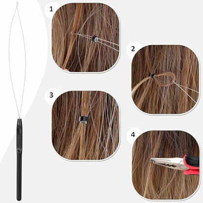 VCAY Complete Hair Extension Tools Kit,500 Silicone Lined Beads with Case - color: Hair Extension Tools Kit