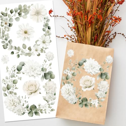 4 Sheets White Rose Flower Rub on Transfers for Crafts, 12×6in