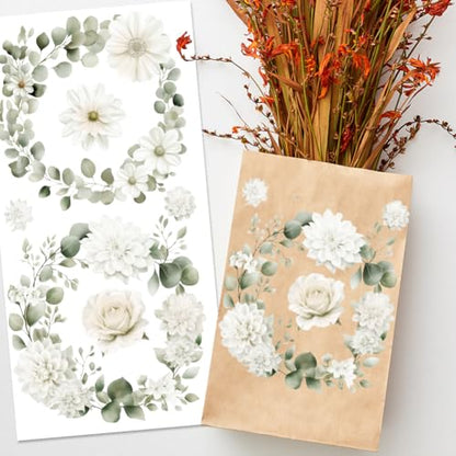4 Sheets White Rose Flower Rub on Transfers for Crafts, 12×6in