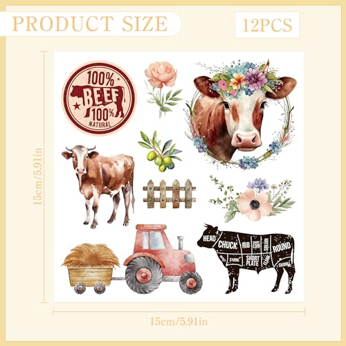 12 Pcs Stickers Rub-On Transfers for Furniture & Crafts - style: Farmland Animal
