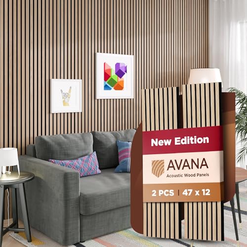 Avana Modern Acoustic Wood Wall Panels – 47.2 X 12.6 Inch White Oak Acoustic Panels 2 PCs – Wall Panels for Interior Wall Decor for Homes, Offices, Studios – Sturdy and Durable Wood Panels for Wall - color: Rustic Oak, size: 47X12 (2 PCs)