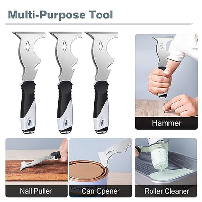Mister Rui 2 Pack 3" Bent Paint Scraper & 10-in-1 Putty Knife, Stainless - color: 10 in 1 and 3" Bent Putty Knife