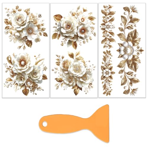 OLYCRAFT 3Pcs/Set 3D Flower Rub on Transfers for Furniture and Crafts - style: 3D Embossed Pearl