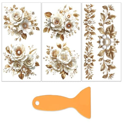 OLYCRAFT 3Pcs/Set 3D Flower Rub on Transfers for Furniture and Crafts - style: 3D Embossed Pearl