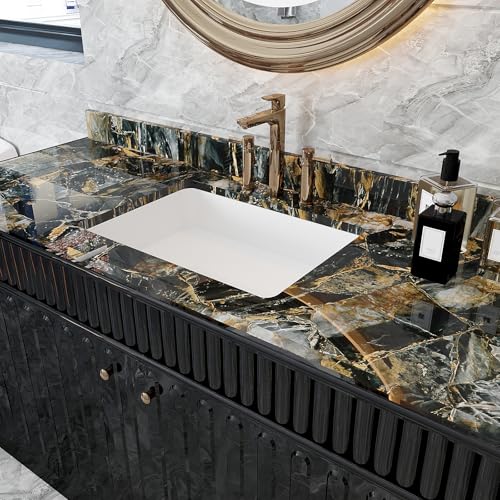 VEELIKE Modern Slate Gold Marble Peel and Stick Countertops Waterproof Countertop Contact Paper 24''x354'' Glossy Black Marble Wallpaper Peel and Stick Counter Top Covers for Kitchen Bathroom Table - size: 24" x 354"
