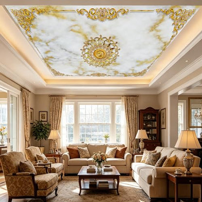 Luxury White Gold Marble Ceiling Medallion Peel and Stick Wallpaper - color: No.10, size: 135" x 96"