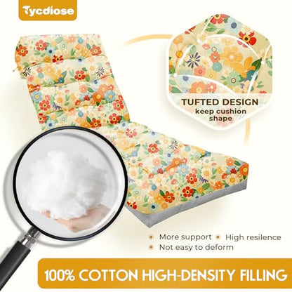 Outdoor Chaise Lounge Chair Cushion, 71 x 22 x 4.7 Inches Waterproof Chaise Lounge Cushions Replacement for Outdoor Furniture, Thickened Non-Slip Patio Lounge Chair Cushions, Daisy - color: Daisy