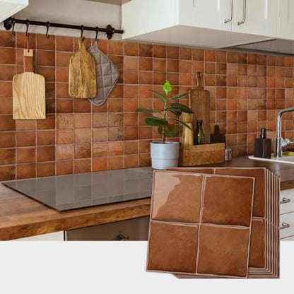 20pcs Peel and Stick Backsplash Wall Tiles, Brown Orange, 6"x6" - color: Brown Orange
