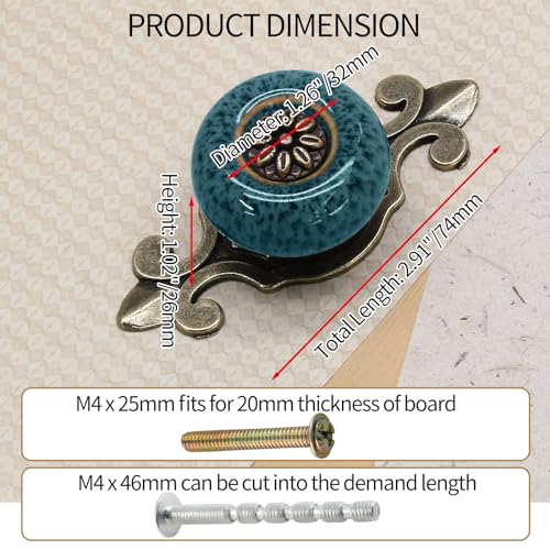 10pcs Blue Ceramic Knobs with Pattern - color: Blue with Pattern, size: 10 Pieces