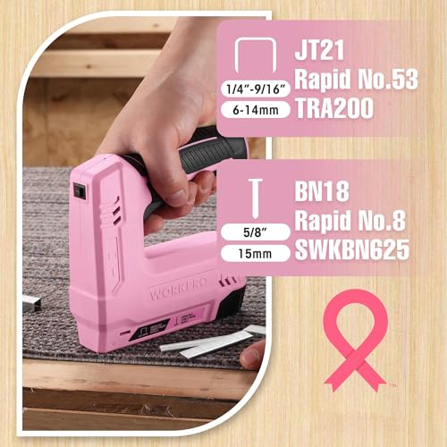 WORKPRO Electric Staple Gun, 2-in-1 Brad Nailer Electric - color: Pink