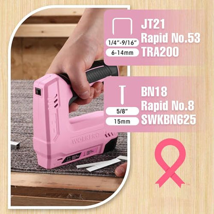 WORKPRO Electric Staple Gun, 2-in-1 Brad Nailer Electric - color: Pink