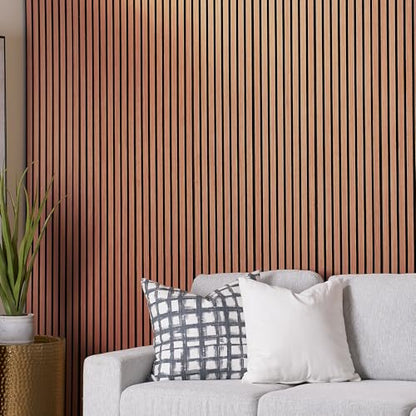 ZETY HOME Acoustic Wood Wall Panels, Slat 4-Pack, 94.5 in, Cherry - color: Oak Cherry