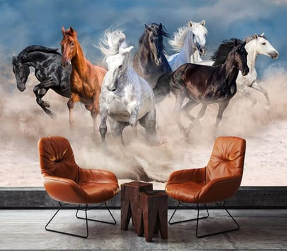 Mystical Galloping Wild Horses Sand Scenery Peel & Stick Wallpaper - color: No.13, size: 80" x 61"