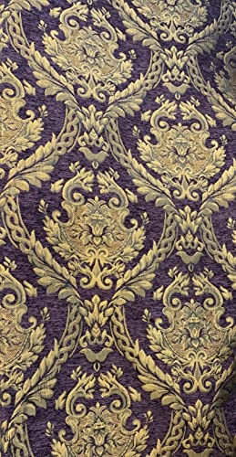 Damask Tapestry Chenille Fabric - Upholstery Fabric, 60" Width - Sold by The Yard (Purple/Gold) - color: Purple/Gold