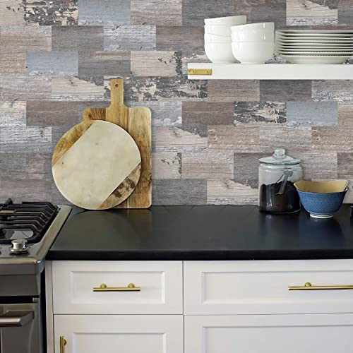 DEWOO Peel and Stick Wall Tile Kitchen Backsplash Self Adhesive 10 Sheet - color: Rustic Baywood