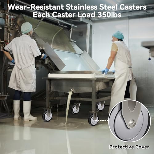 5" Stainless Steel Casters Set of 4 Heavy Duty, Swivel Industrial Caster Wheels, Anti-Corrosion Rust-Proof Plate Polyurethane Casters for Hospitals Food Labs (4 Swivel) - style: 4 Swivel