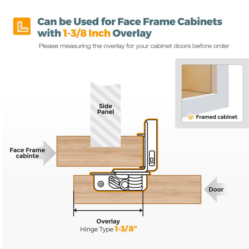 HOME EDIT 1 Pair 1-3/8 Inch Overlay Soft Close Cabinet Hinges Door Hinges - size: 1-3/8 inch Overlay