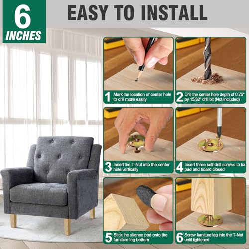FoDau770 Square Furniture Legs 6 Inch, Ash Wood Legs with 5/16"-18 Bolts - size: 6 Inch