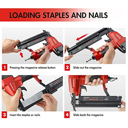 WORKPRO 2-in-1 Pneumatic Brad Nailer/Staple Gun, 18 GA