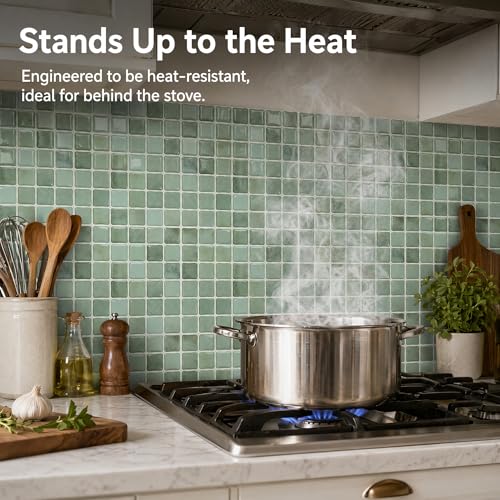 3D Mosaic Peel and Stick DIY Wall Backsplash Tiles (24, Sage Green) - color: Sage Green