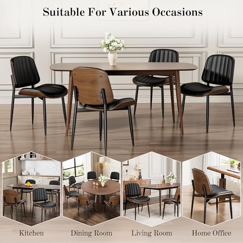 REONEY Dining Chairs Set of 4, Mid-Century Modern Kitchen Chairs, Black - color: Dark Black Vertical Stripes