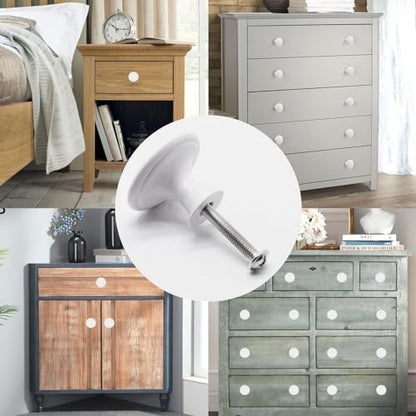 8 Pcs White Cabinet Knobs, Round Dresser Knob Kitchen Drawer Knobs, Single Hole Cupboard Door Knob Dresser Drawer Pulls Handles - color: White, size: 8 Pack