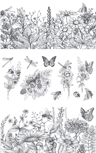Rub on Transfers for Crafts and Furniture | 3 Design Sheets 6”x 12” | Home Decor Transfers | Furniture and Craft Decals | by Thymeless Designs (Midnight Meadow) - style: Midnight Meadow
