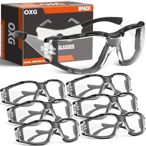 OXG Safety Glasses for Men, ANSI Z87.1 Anti-Fog Impact Resistant Protective Eyewear, Foam Gasket, UV Protection - color: 6-clear-black