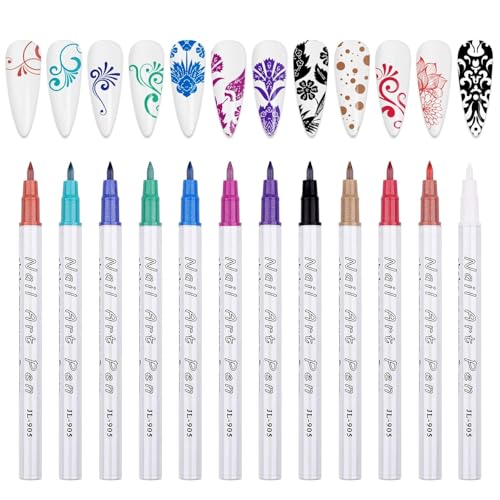12 Color 3D Nail Art Pens Kalolary Nail Art Markers Graffiti Dotting Pen - color: E
