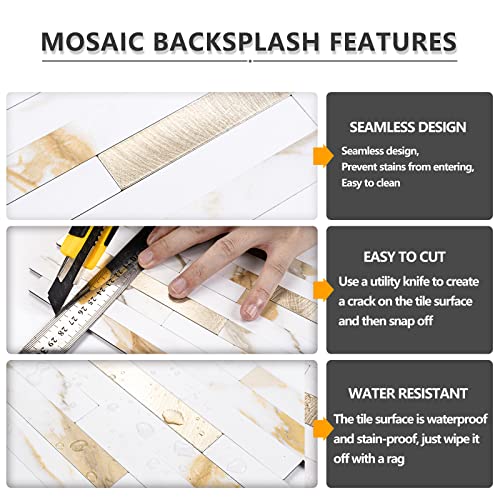 STICKGOO 20 Sheets Peel and Stick Backsplash Tile, Stick on Backsplash for Kitchen and Bathroom, Calacatta Gold Marble Look PVC Mixed Gold Self Adhesive Wall Tiles - color: Calacatta Gold + Metal Gold