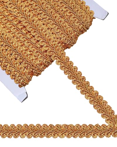 14 Yards Gimp Braid Trim,1/2 inch Gift Wrap Ribbon, Woven Fabric Lace Trim for Upholstery Costume Curtain,Lamp,Jewelry,Decorative Embellishment for Sewing Craft (Dark Gold) - color: Dark Gold