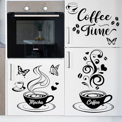 PLIGREAT 3 Sheets Coffee Cup Rub on Transfers Black Coffee Latte Rub on Decals 6" X 12" Waterproof Retro Mocha Java Furniture Transfer Decals for Wood Dressers Drawer Decorative Transfer Stickers - style: Coffee Cup