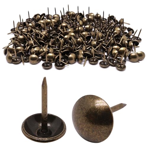 Sydien 250 Pcs Bronze Upholstery Tacks for Furniture, 7/16 Inch Round Head Decorative Nails Tack Pins, Antique Thumb Tacks for DIY Project Furniture Sofa-11x17mm