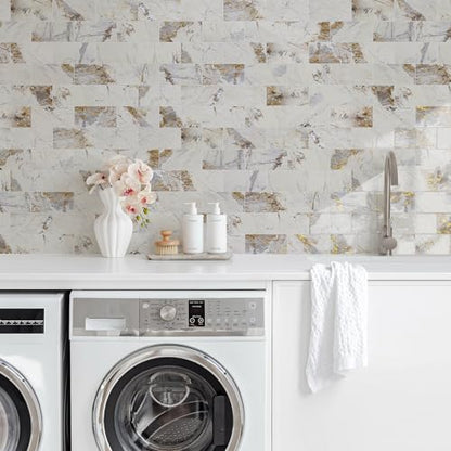 Vamos Tile 100-Pack Peel and Stick Backsplash Tile,3" x 6" PVC Subway Tile - color: Pandora Marble with Gold Veining