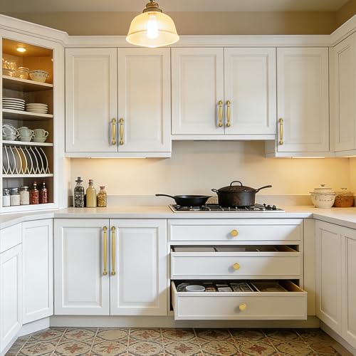 10 Pack Vibrant Brushed Moderne Brass Cabinet Pulls 3 Inch(76mm) Kitchen Cabinet Handles Solid Heavy Duty Drawer Pulls - color: Vibrant Brushed Moderne Brass, size: 3" Hole Center