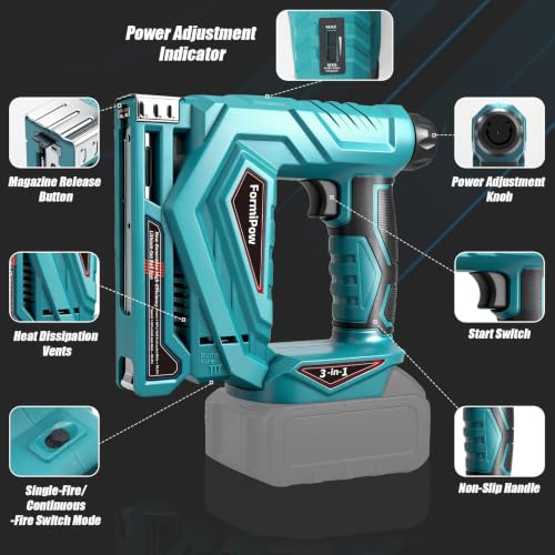3-in-1 Brad Nailer/Narrow Crown Stapler for Ma-Kita 18V Battery - color: Blue