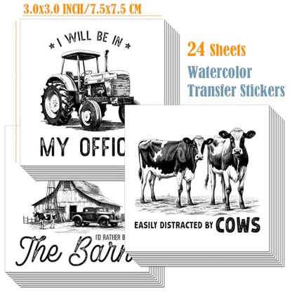 ZMRU 24 Sheets of Watercolor Style Rub on Transfers for Crafts - Perfect for Glass, Porcelain, Leather, Canvas, and Fabric Projects - IOD Transfers Included,3 * 3inch (Black & White Farms) - style: Black & White Farms