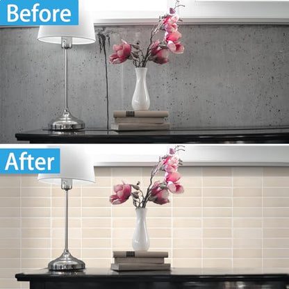 Peel and Stick Backsplash for Kitchen,New Upgrade 12" x 12" Large Premium Kitchen Backsplash,Stick on Subway Tile Peel and Stick Backsplash,Beige 10-Sheet - color: Beige
