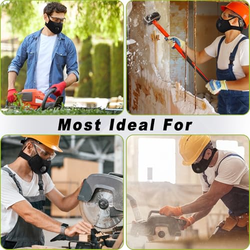 BASE CAMP Upgrade M Plus Dust Mask 2 Pack, Breathable Reusable Dust Face Mask with 6 Activated Carbon Filters for Woodworking Construction Mowing Grinding - style: Modern2