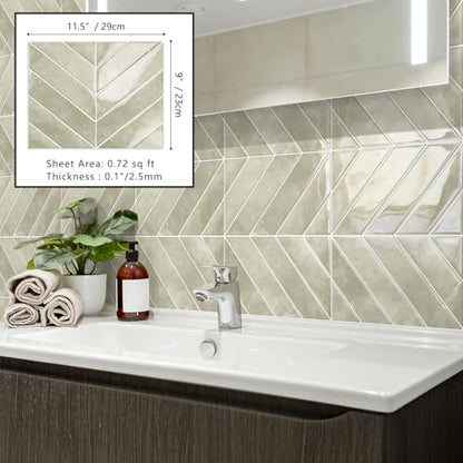 10-Sheet Herringbone Peel and Stick Backsplash Tiles, Beige - color: Beige