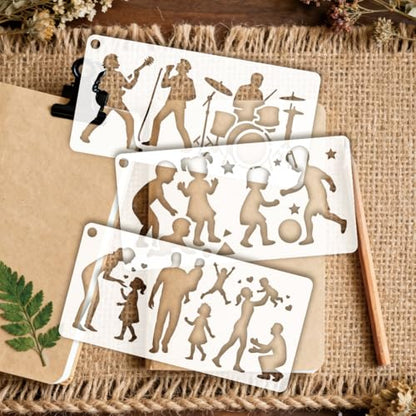 12 Sheets Human Silhouette Stencils for Painting, 12 Styles Dancing Person Drawing Templates Family Silhouette Plastic Art Templates for Painting on Wall Wood Home Decor, 240x120mm - style: Human Silhouette
