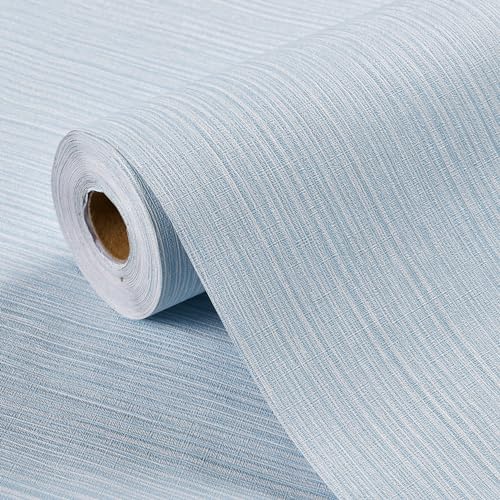Haimin Grasscloth Wallpaper Textured 24in X 393in Fabric Contact Paper Light Blue Wall Paper Textured Linen Peel and Stick Self-Adhesive Thick Vinyl Embossed Film Wallpaper - color: Light Blue