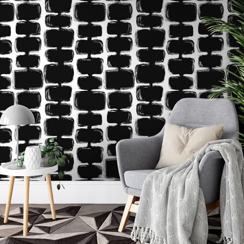 Safiyya 17.3"x197" Peel and Stick Wallpaper Black and White Contact Paper Mid Century Modern Abstract Geometric Wall Paper Self Adhesive Removable Wallpaper for Bathroom and Bedroom Vinyl - color: Black/White, size: 17.3" x 197"