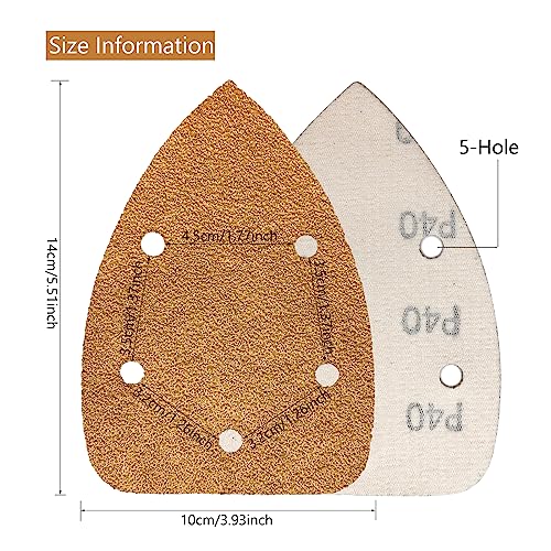 50 Pack Mouse Sander Sandpaper, Sanding Pads for 5.5'' Detail Sanders, Hook and Loop Sandpaper Detail Sander Palm Sander Sandpaper for Wood Furniture Sanding Refinishing (40 Grit) - style: 40 Grit