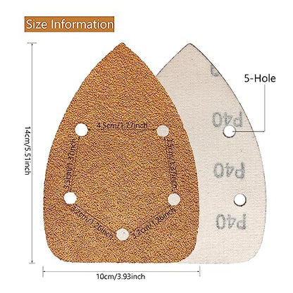 50 Pack Mouse Sander Sandpaper, Sanding Pads for 5.5'' Detail Sanders, Hook and Loop Sandpaper Detail Sander Palm Sander Sandpaper for Wood Furniture Sanding Refinishing (40 Grit) - style: 40 Grit